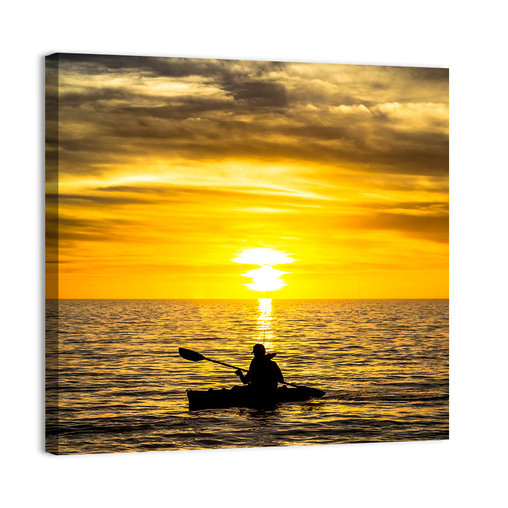 Fisherman In Ocean Sunset Wall Art