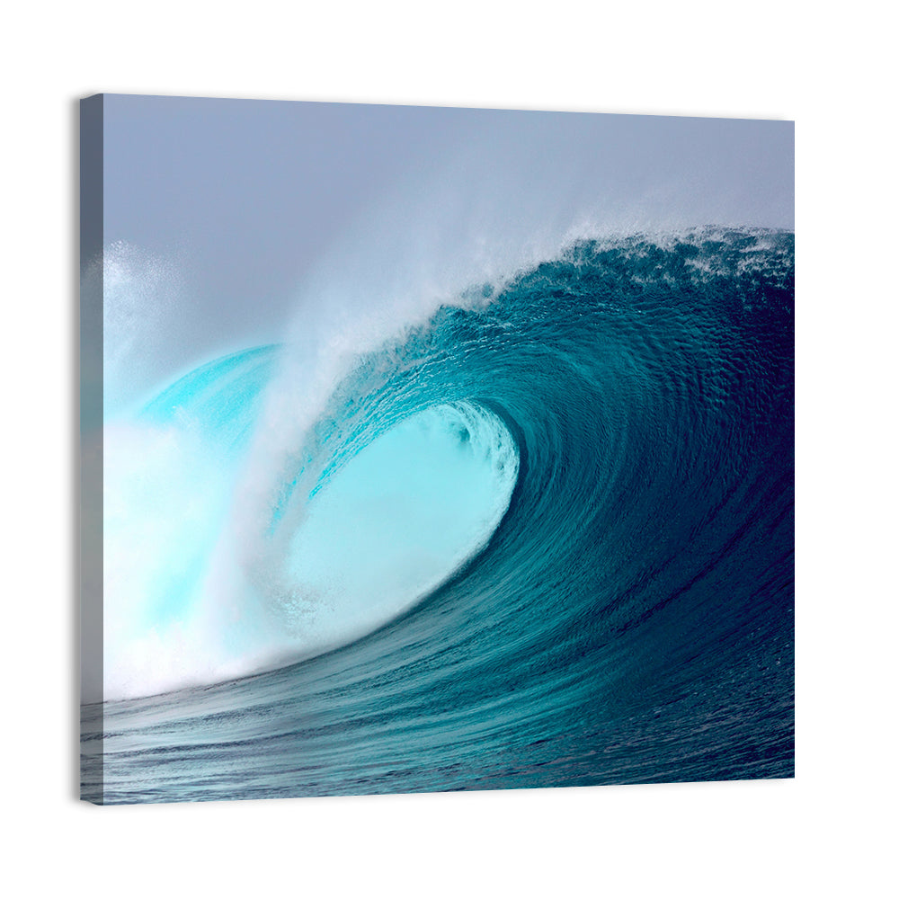 Tropical Blue Barrel Wave Wall Art, canvas print, square