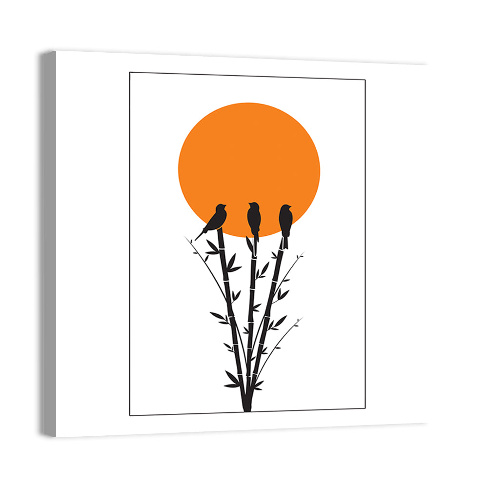Bamboo and Birds Silhouette Wall Art, canvas print, square