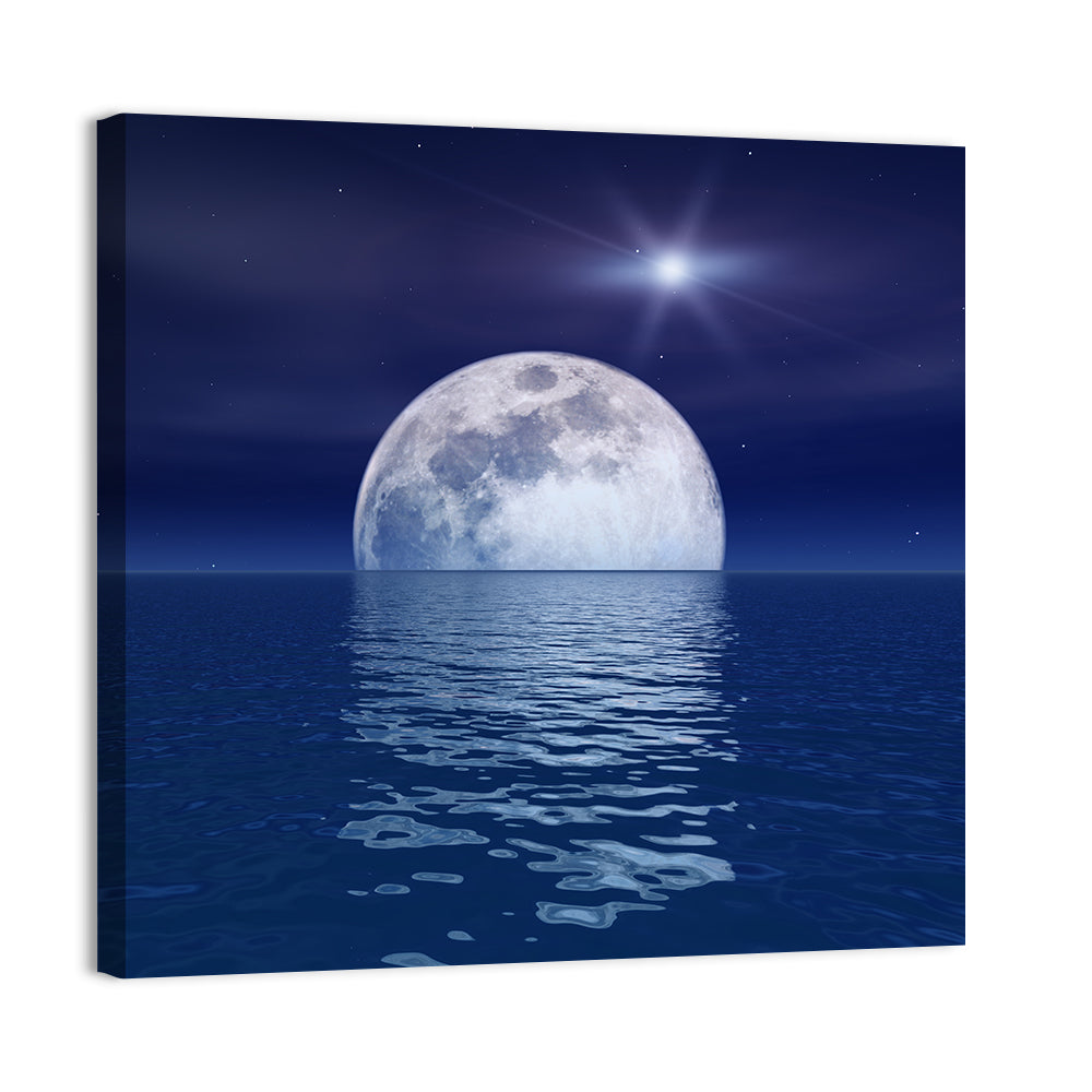 Quasar Star & Moon Over Sea Wall Art
