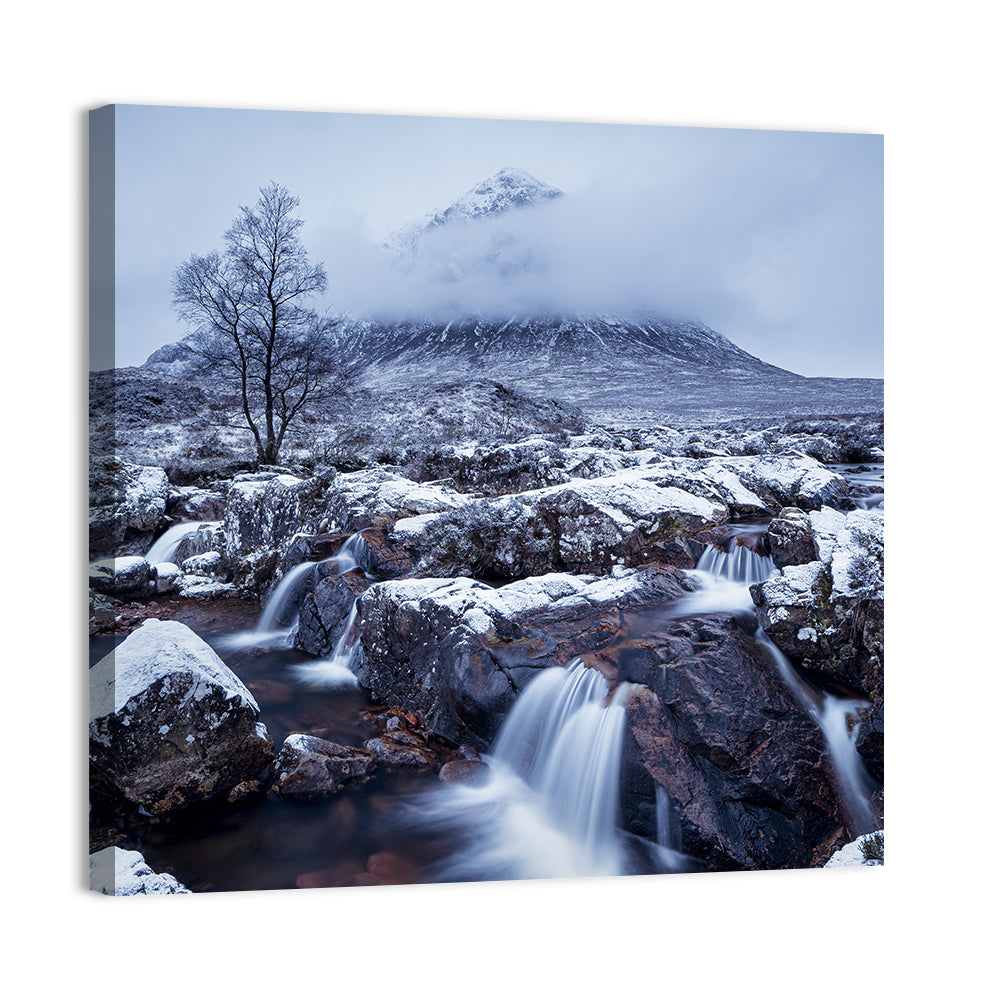 Buachaille Etive Mor Winter Mountain Wall Art, canvas print, square