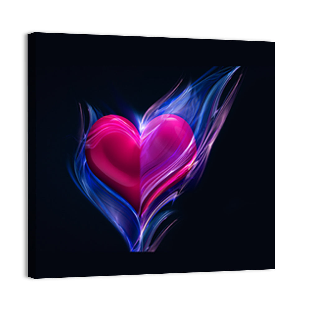 Burning Pink Heart In Blue Fire Wall Art