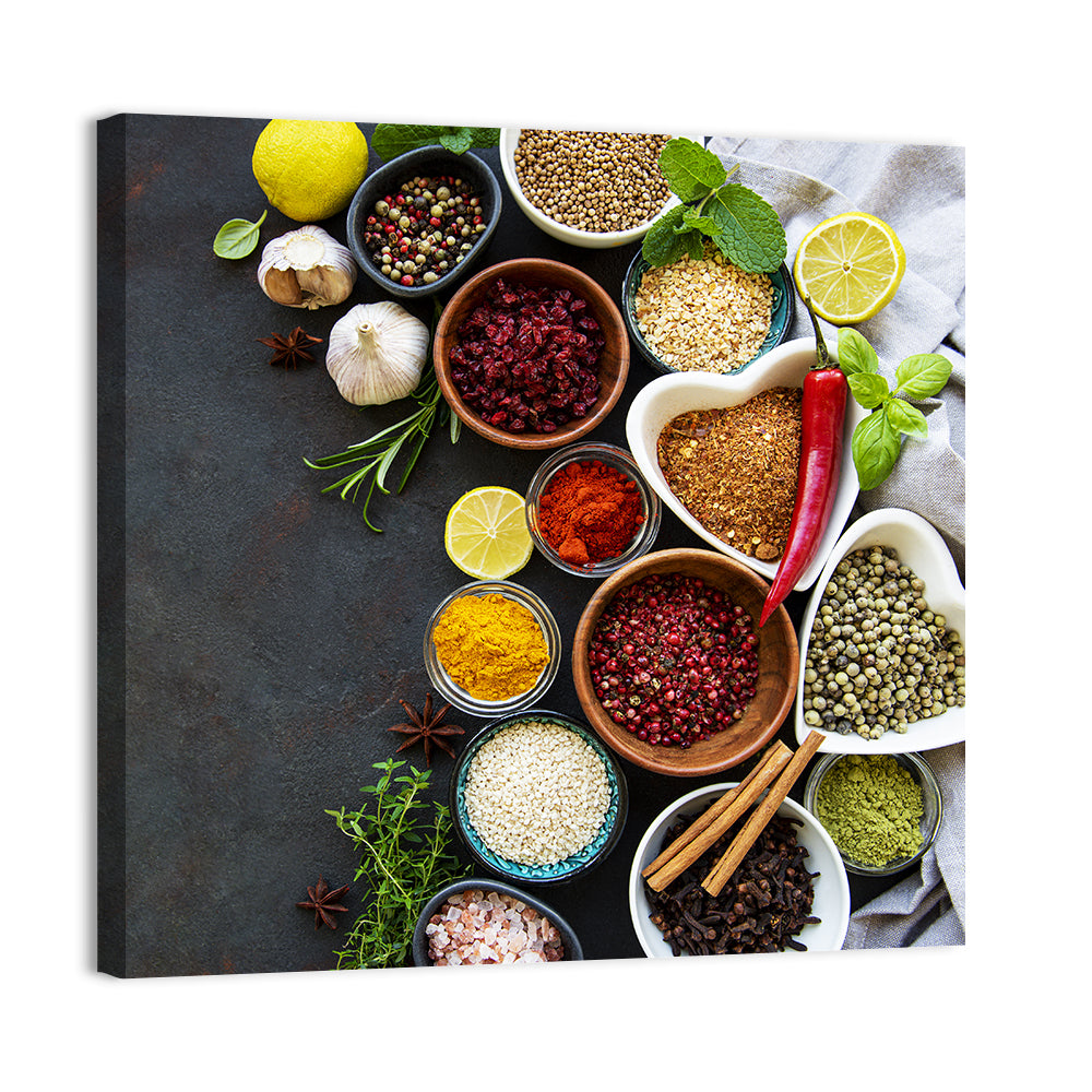 Various Spices In A Bowls Wall Art