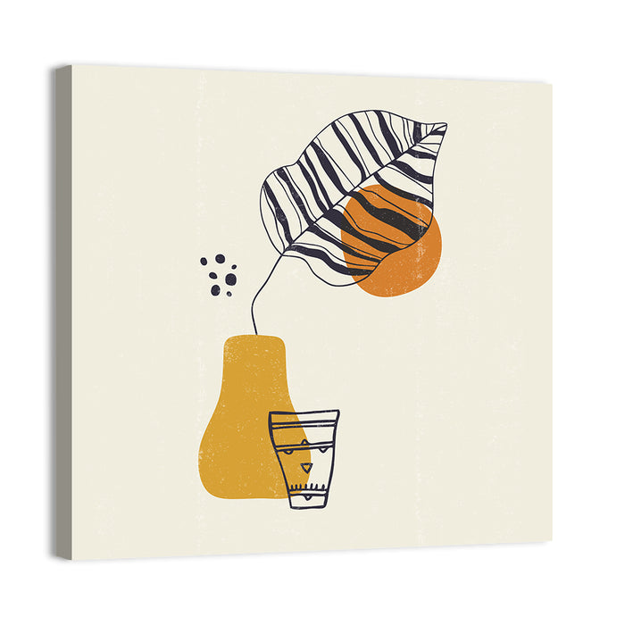 Striped Leaf Minimalist Botanical Wall Art as a canvas print