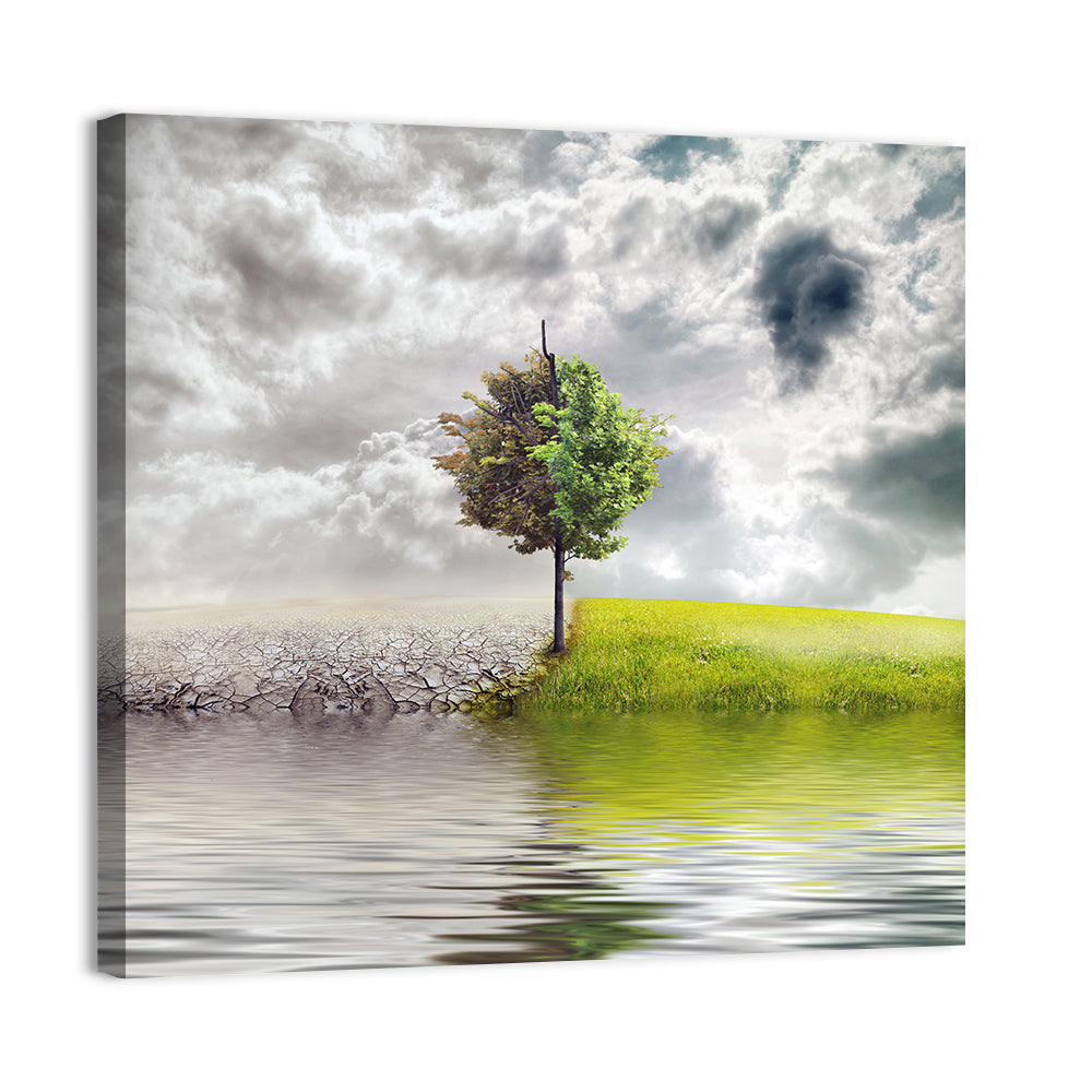 Tree Between Life and Decay Wall Art, canvas print, square