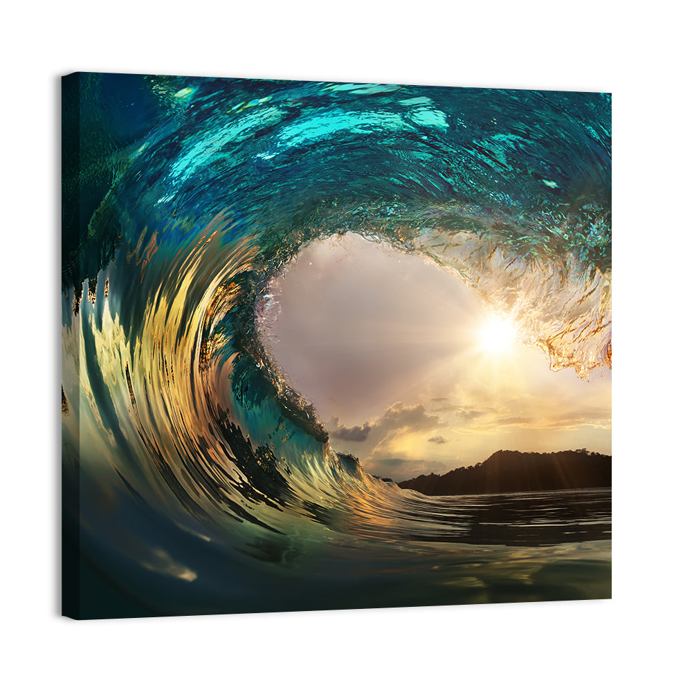 Sunset Barrel Wave Wall Art, canvas print, square