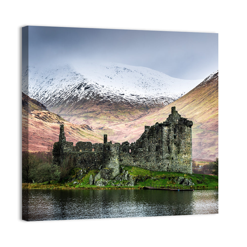 Kilchurn Castle in Winter, Loch Awe Wall Art, canvas print, square