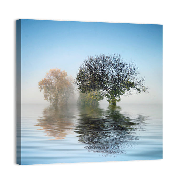 Misty Lake Reflection Wall Art as a canvas print