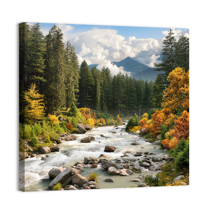 Autumn Mountain Stream with Rapids Wall Art as a canvas print