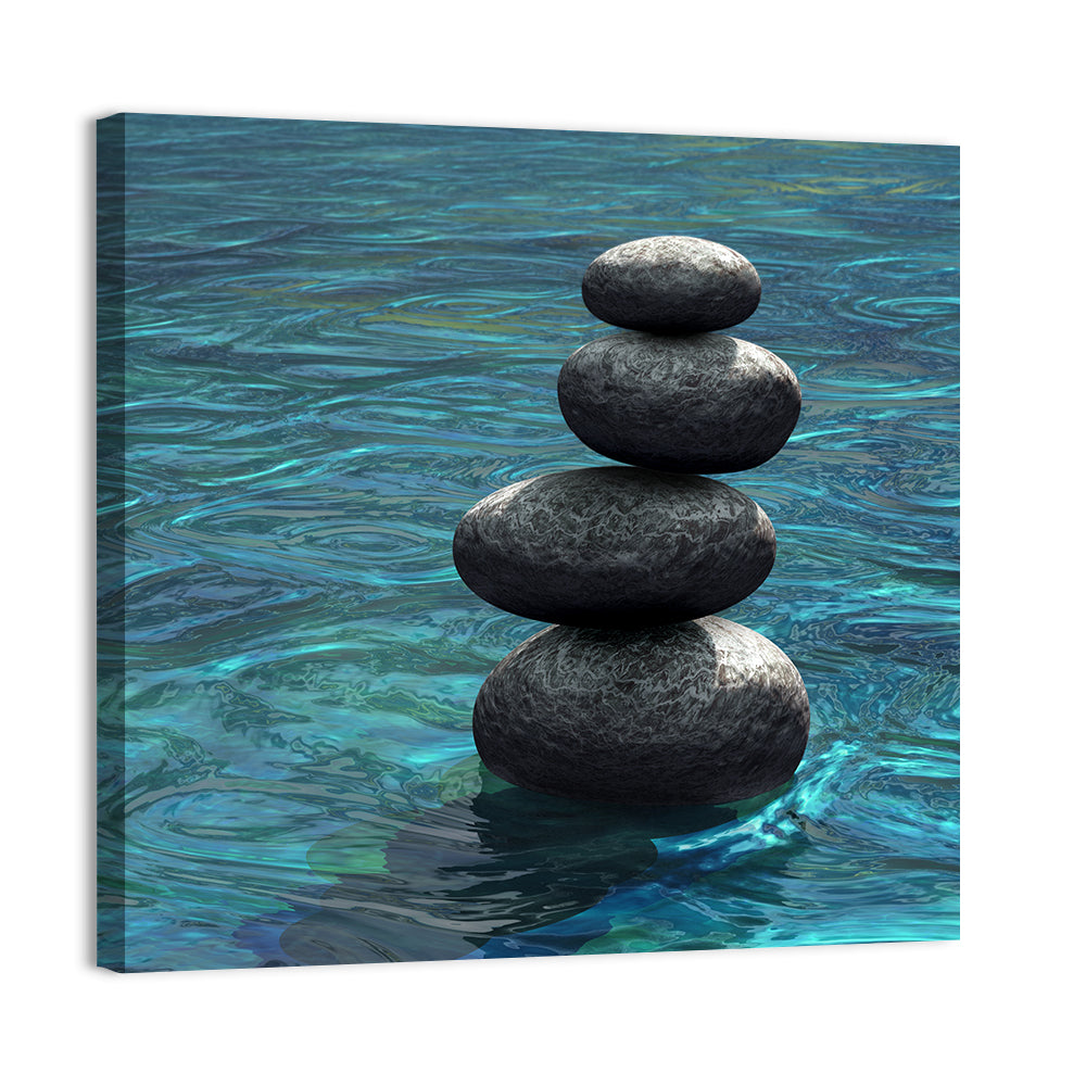 Zen Stone Stack Over Rippling Water Wall Art, canvas print, square