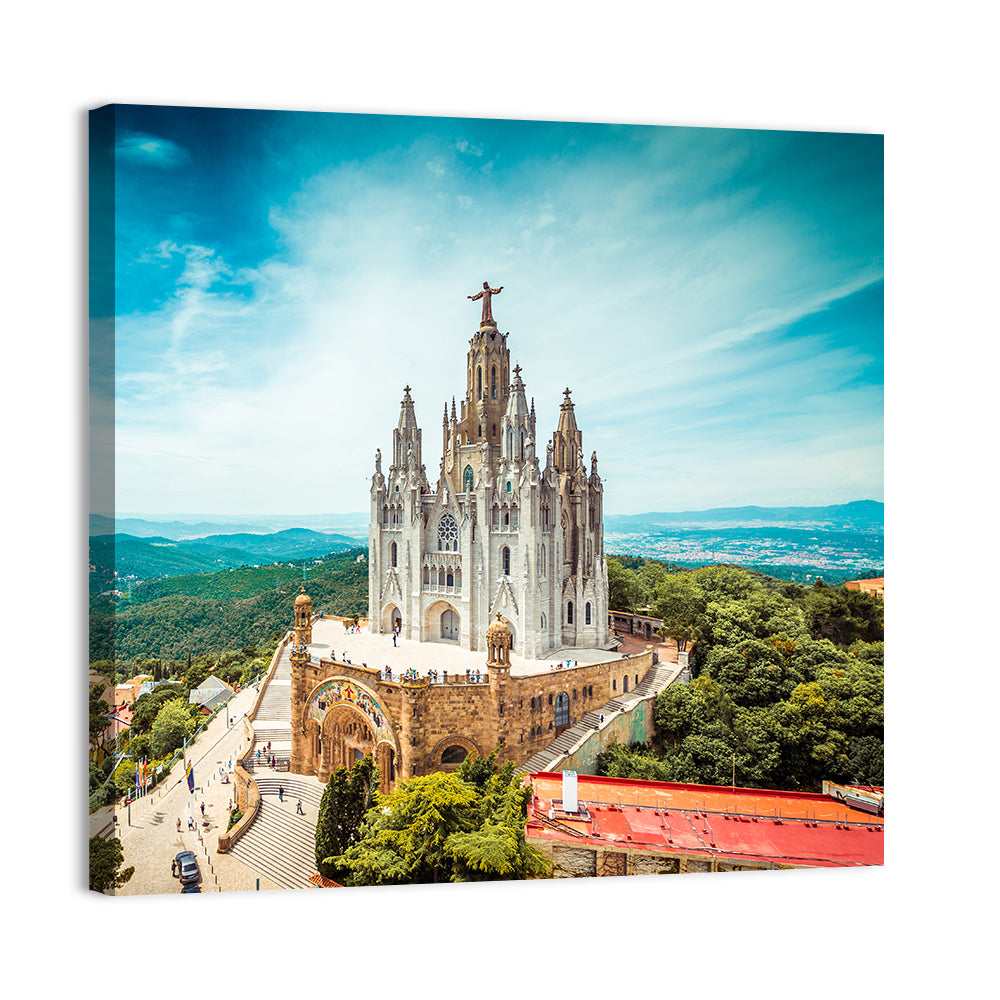 Tibidabo Church With Christ Statue Wall Art