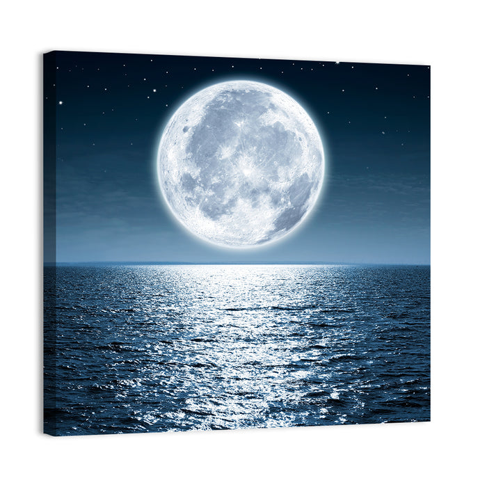 Full Moon Rising Over Ocean Wall Art as a canvas print