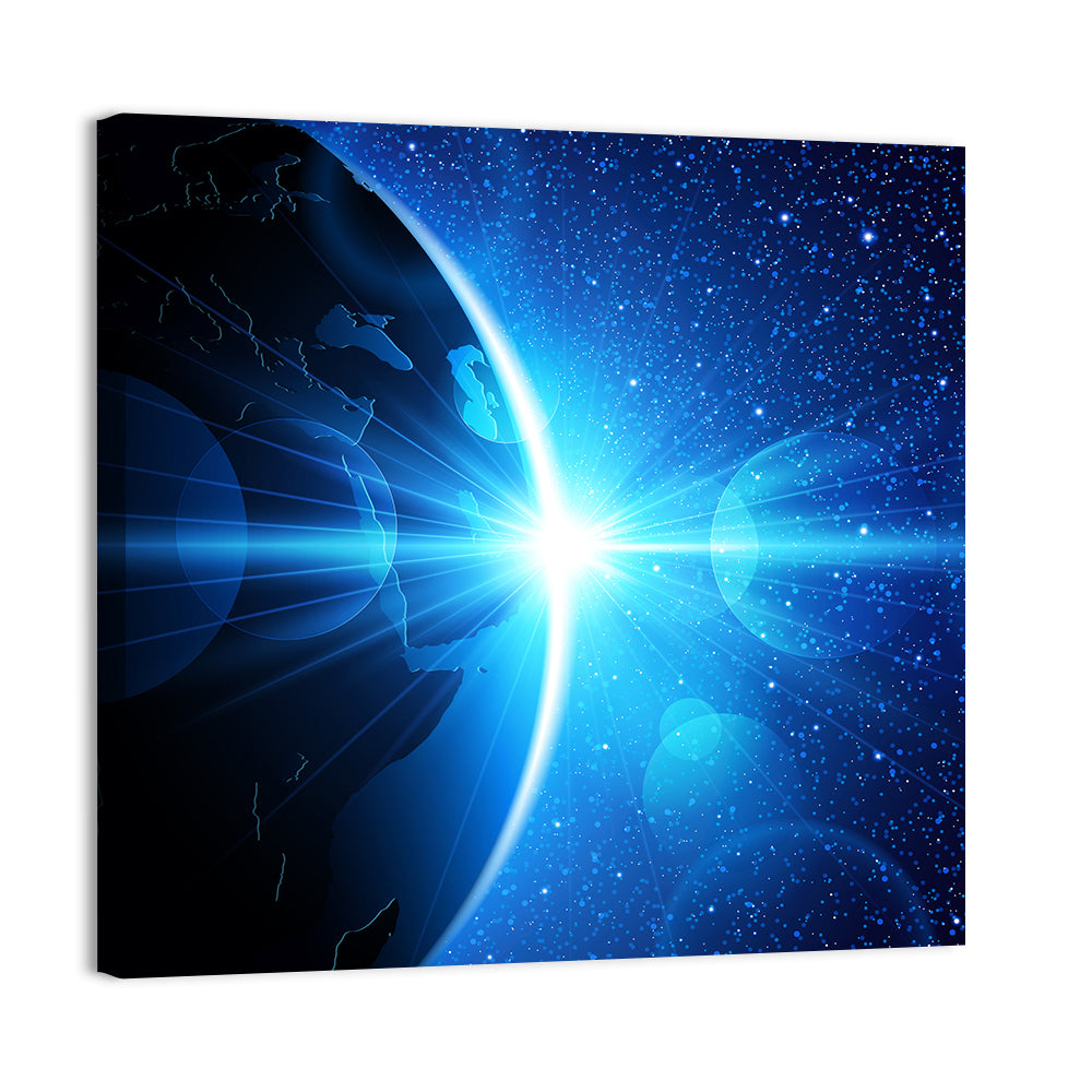 Planet Earth With Sunrise In Space Wall Art