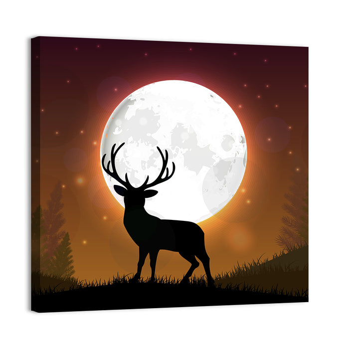 Moonlit Deer on Hill Wall Art as a canvas print