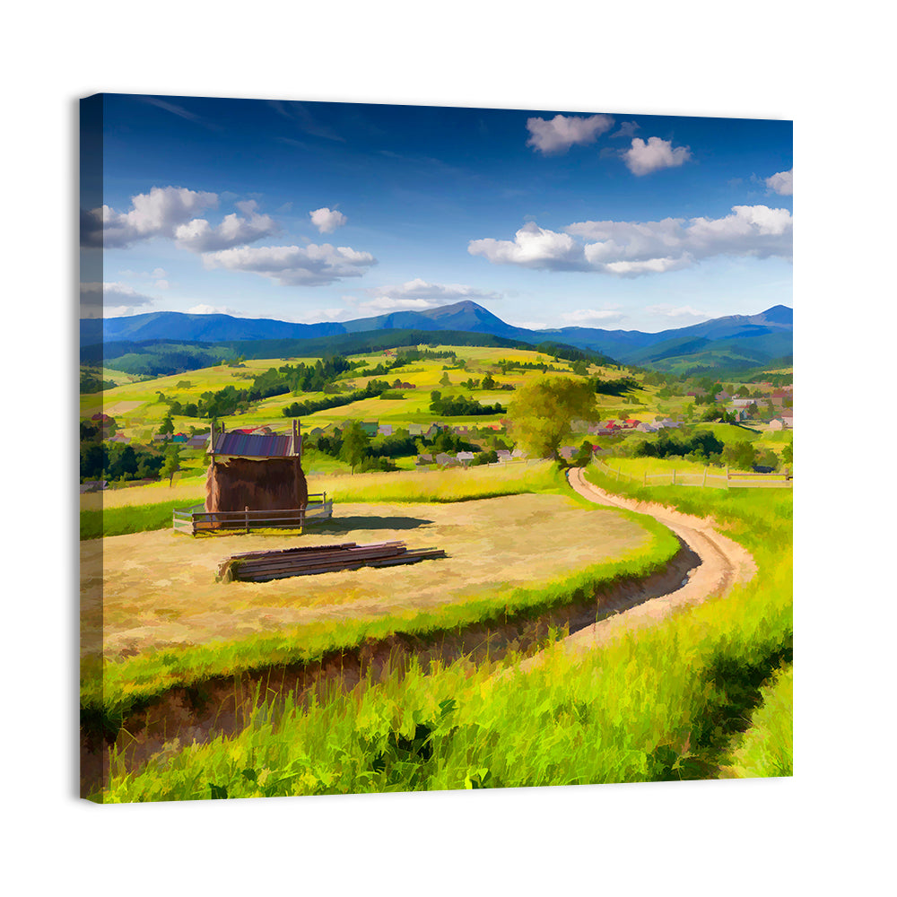 Summer Mountains Village Wall Art