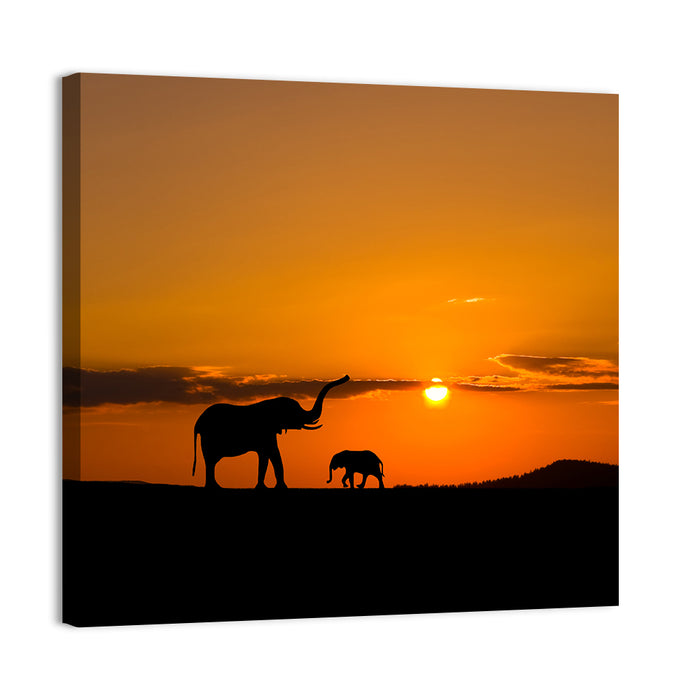 Savannah Elephant Silhouettes Wall Art as a canvas print