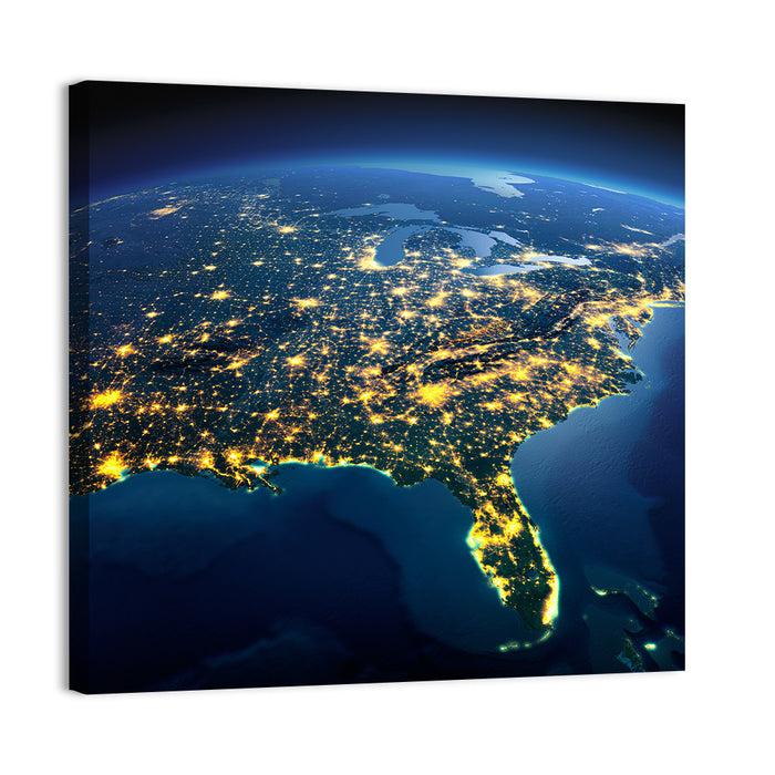 North America at Night from Space Wall Art as a canvas print