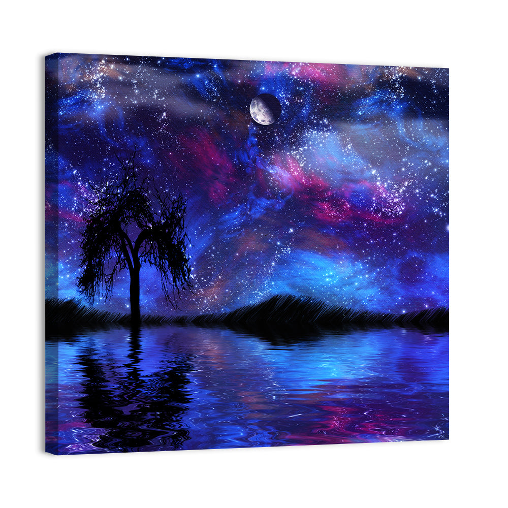 Moonlit Nebula Lake Wall Art, canvas print, square