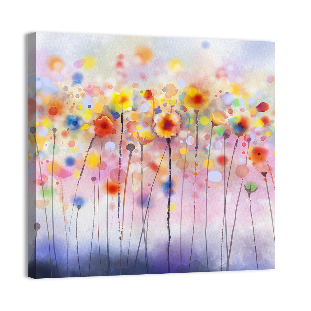 Whimsical Wildflower Watercolor Wall Art, canvas print, square