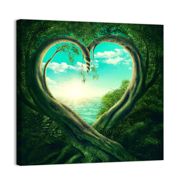 Two Trees Forming a Heart Wall Art as a canvas print