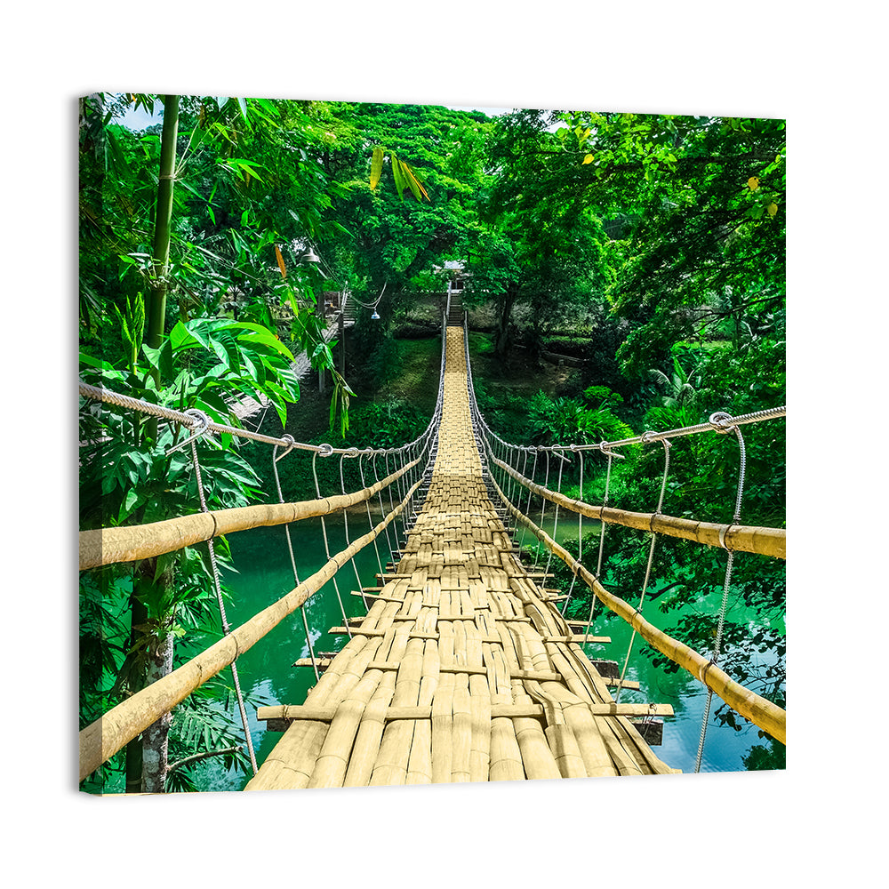 Bamboo Pedestrian Bridge Wall Art, canvas print, square