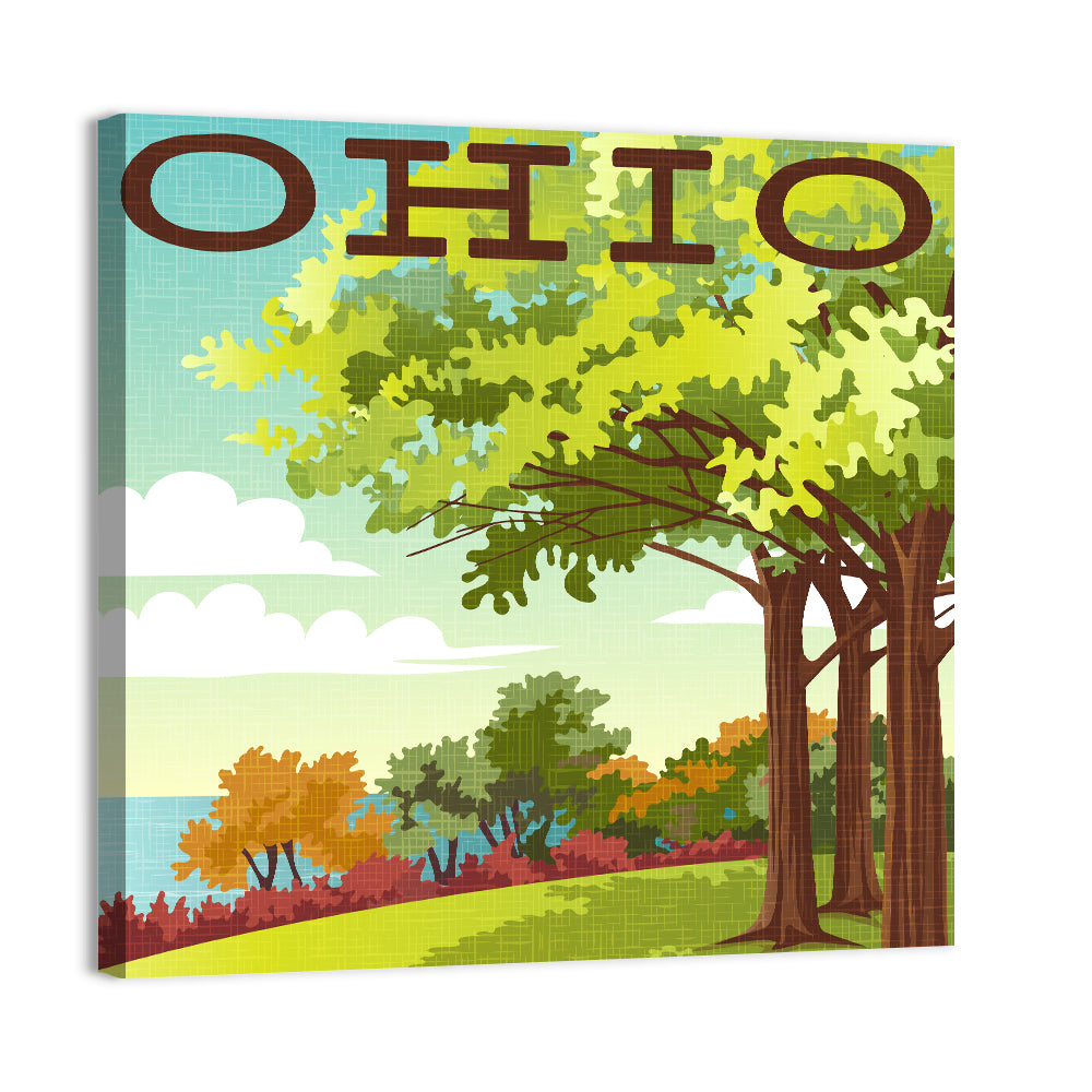 Retro Ohio Travel Illustration Wall Art, canvas print, square