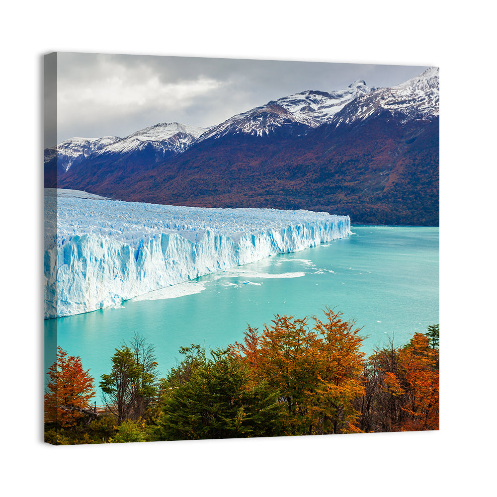 Perito Moreno Glacier with Autumn Foliage Wall Art, canvas print, square