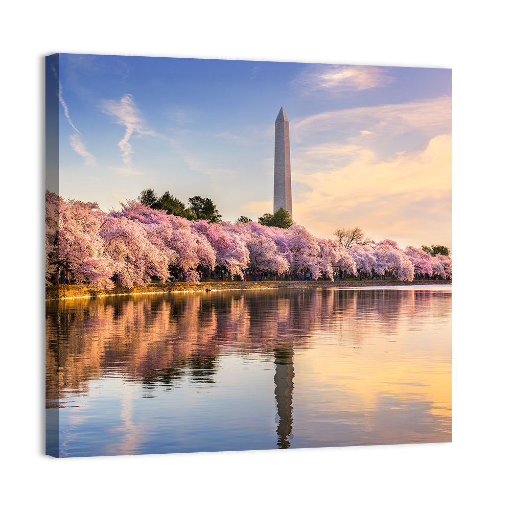 Washington Monument at Tidal Basin Wall Art, canvas print, square