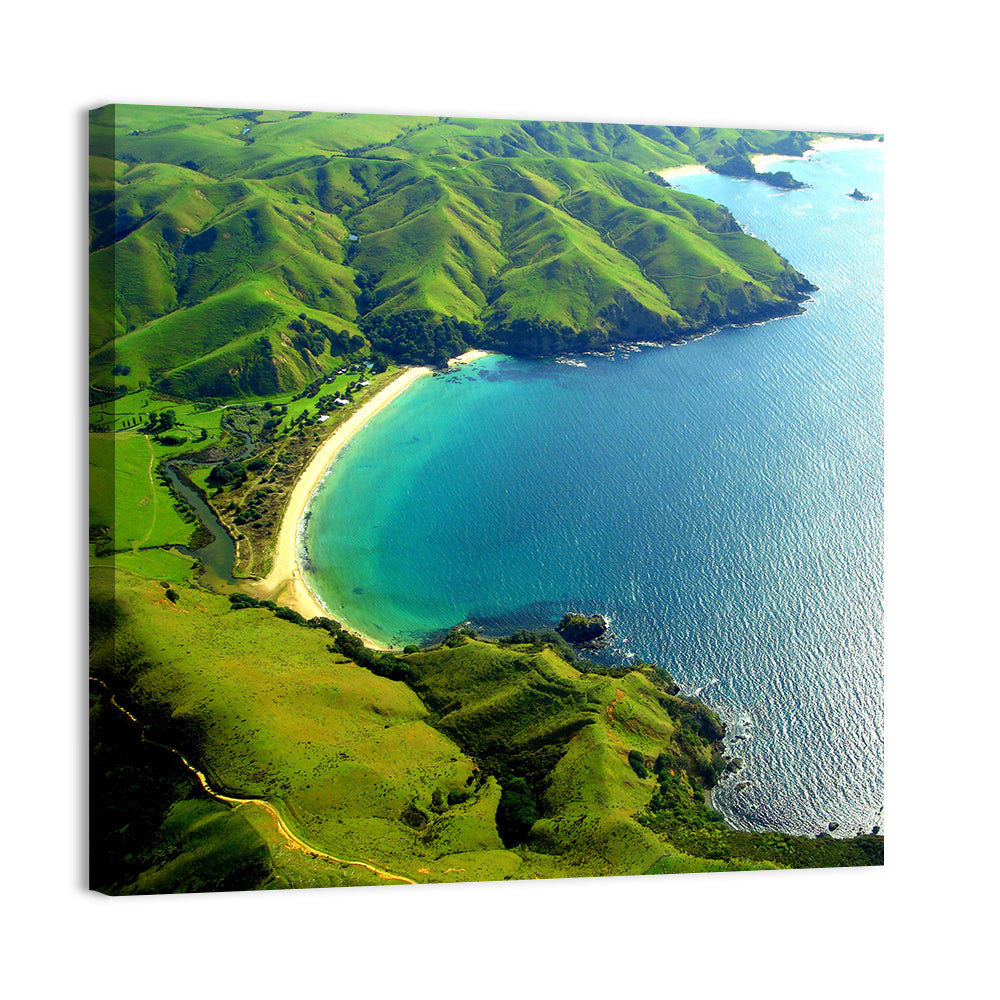 Taupo Bay Aerial View Wall Art, canvas print, square