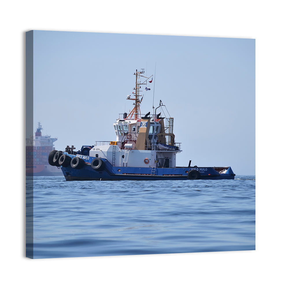 A Tugboat Near To Container Ship In Coasts Of Valparaiso Wall Art