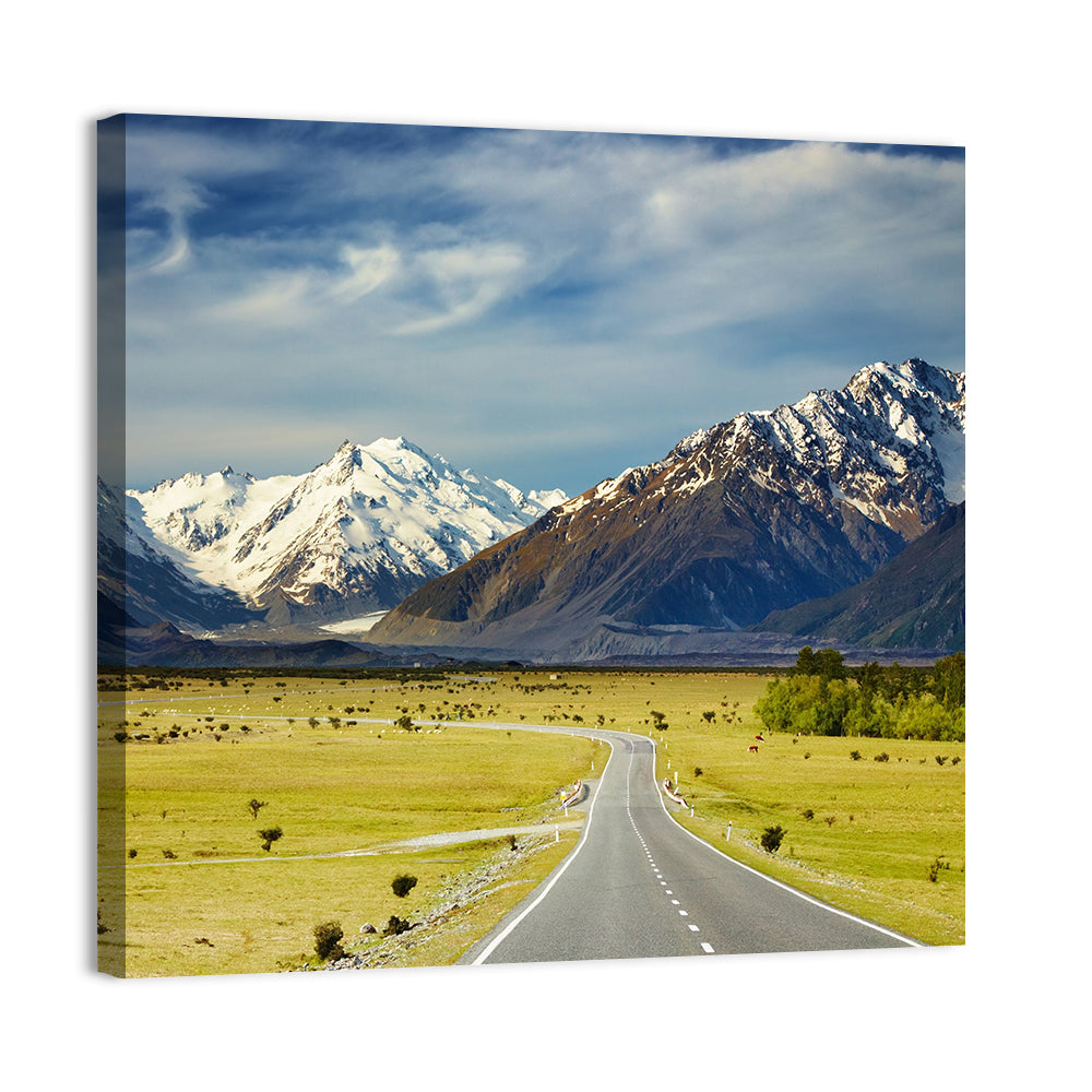 Road to Aoraki Mount Cook Wall Art, canvas print, square