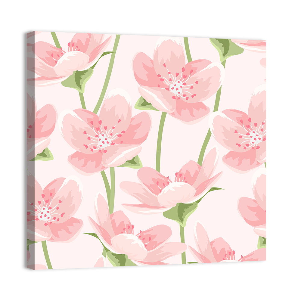 Spring Pink Sakura Magnolia Pattern Wall Art, canvas print, square