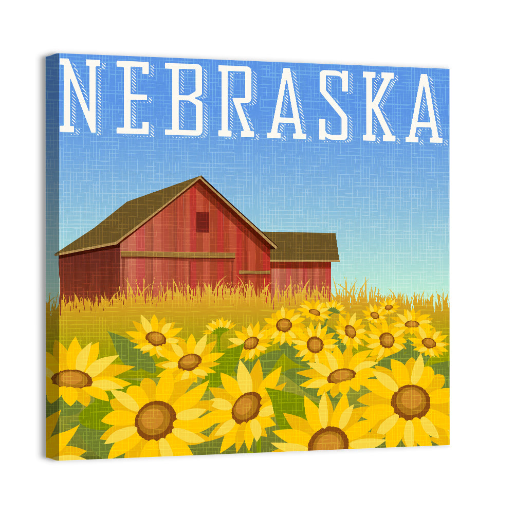 Nebraska Sunflower Barn Wall Art, canvas print, square