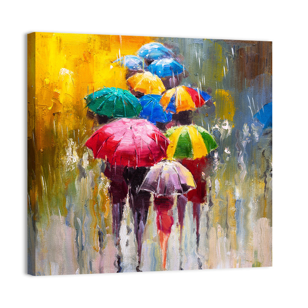 Rain Soaked Cityscape Oil Painting Wall Art, canvas print, square