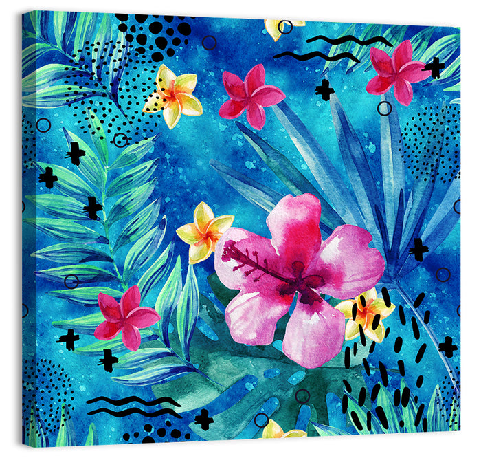 Summer Hibiscus and Frangipani Abstract Wall Art as a canvas print