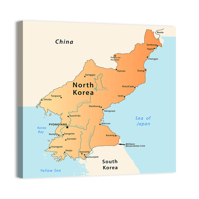 North Korea Political Map Wall Art as a canvas print