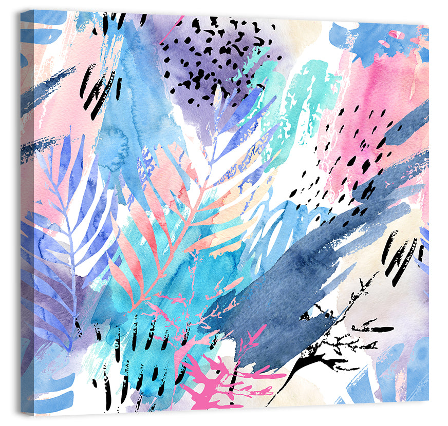 Palm Leaf Watercolor Collage Wall Art, canvas print, square