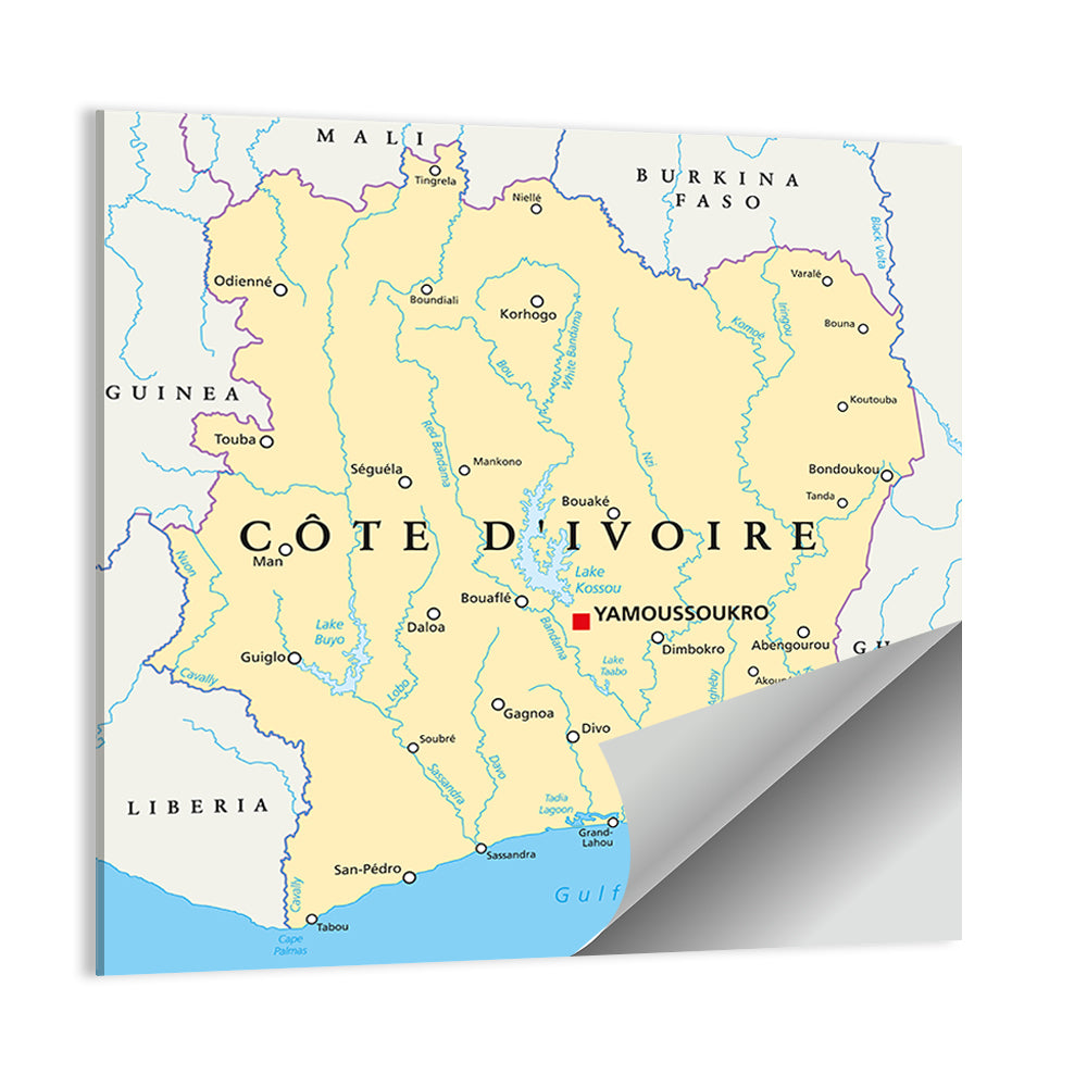 Ivory Coast Political Map Wall Art