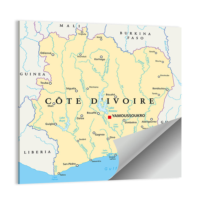 Côte D'ivoire Political Map Wall Art as a poster print