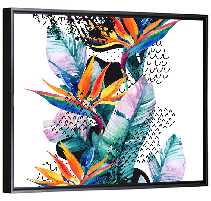 Bird of Paradise Floral Texture Wall Art as a framed canvas