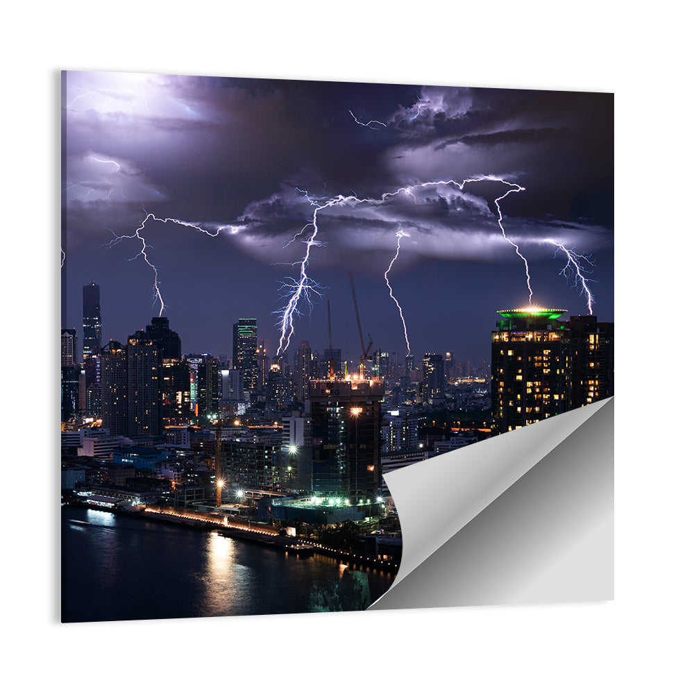 Lightning Storm Over City Wall Art
