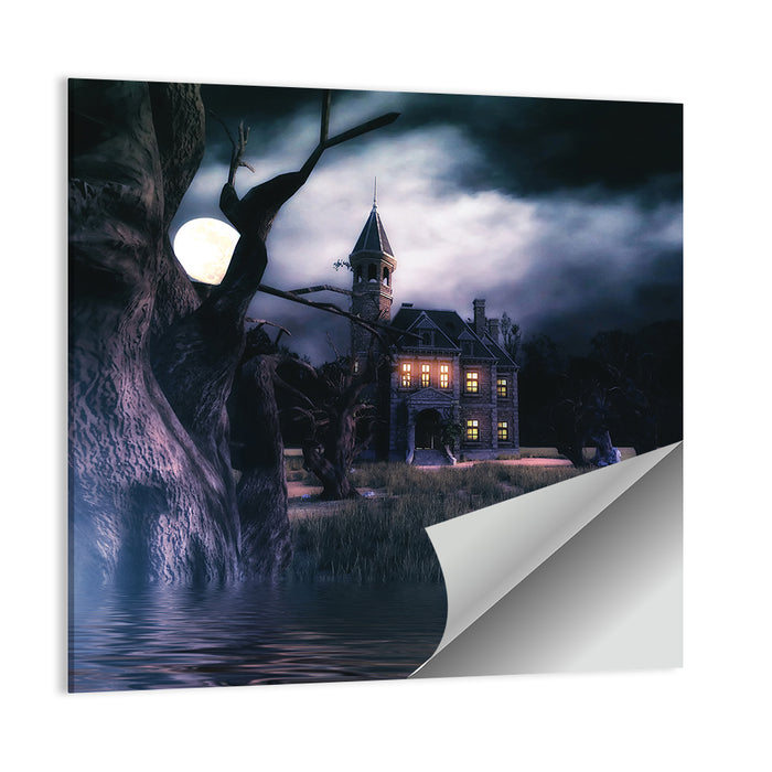Moonlit Haunted House Wall Art as a poster print