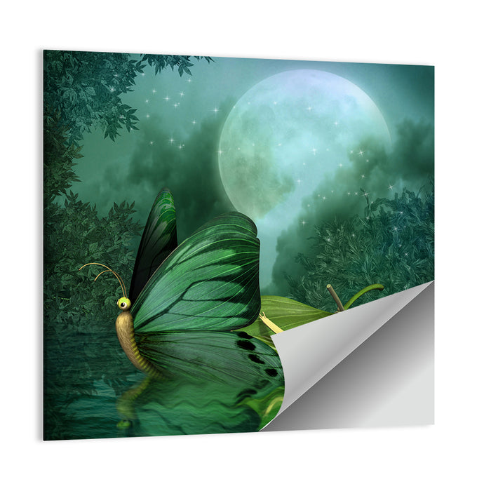 Moonlit Butterfly on Leaf Boat Wall Art as a poster print