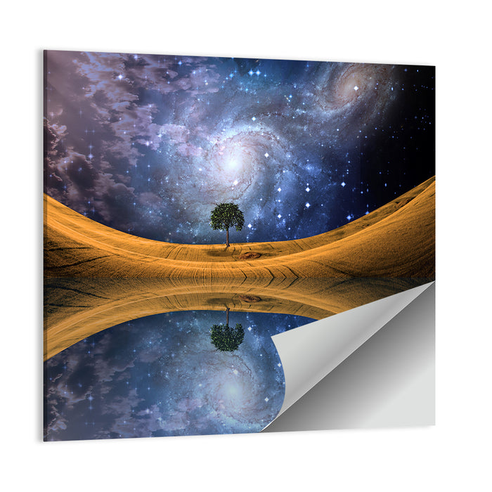 Solitary Tree Beneath Spiral Galaxy Wall Art as a poster print