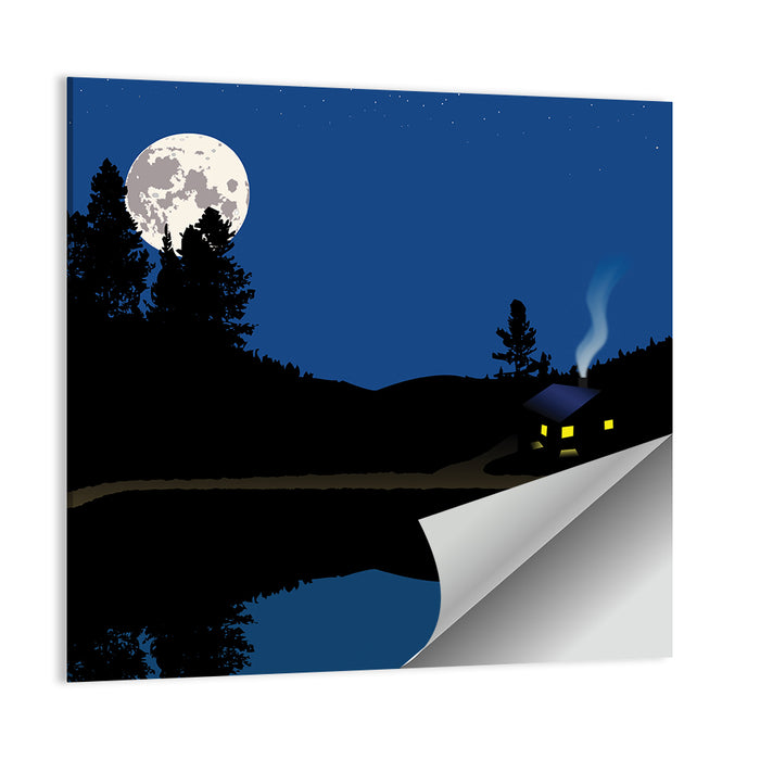 Moonlit Cabin on Mountain Lake Canvas Wall Art as a poster print