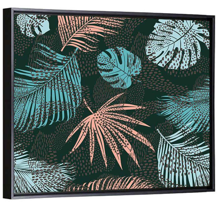 Stippled Tropical Leaves Illustration Wall Art as a framed canvas