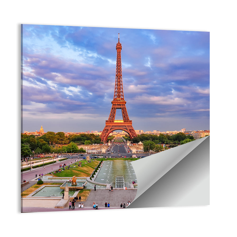 Eiffel Tower At Cloudy Sunset Wall Art