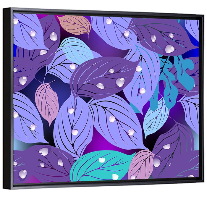 Dewy Leaf Pattern Wall Art as a framed canvas