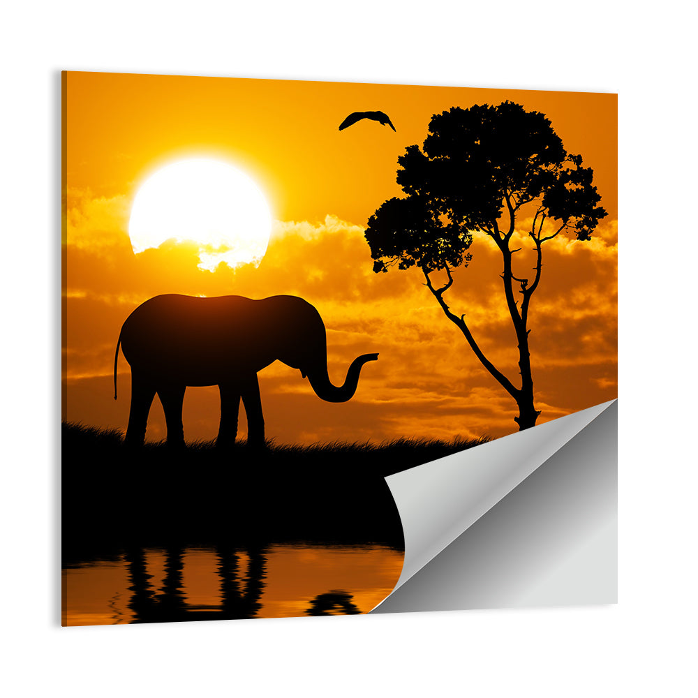 Silhouette Of Elephant Wall Art