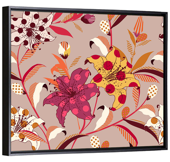 Polka Dot Lily Pattern Wall Art as a framed canvas